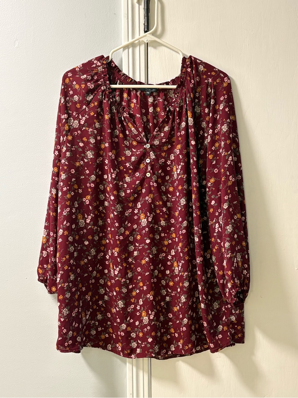 West Kei Burgundy Floral Peasant Tunic